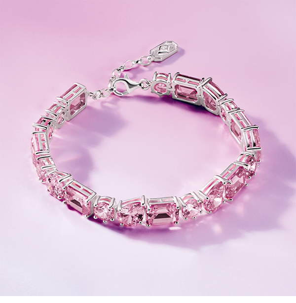 Silver tennis bracelet with 20 pink zirconia stones