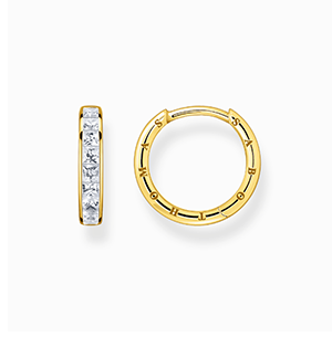 Hoop earrings with white stones pavé gold plated