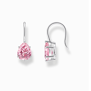 Silver earrings with pink drop-shaped zirconia