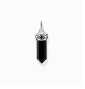 Silver blackened pendant with hexagon-cut black onyx