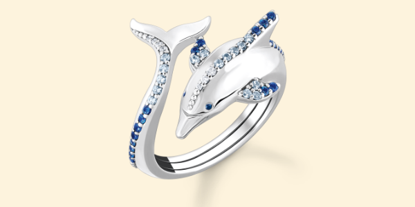 Ring Delfin mit blauen Steinen