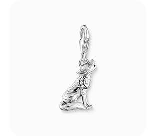 Silver blackened charm pendant three-dimensional wolf