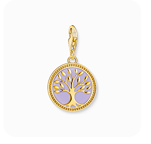 Charm pendant Tree of Love with violet cold enamel yellow-gold plated