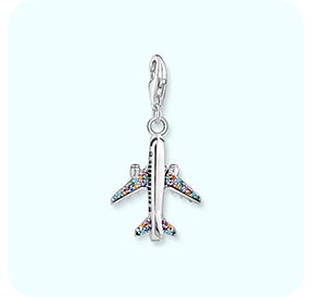 Charm pendant with colourful aeroplane silver