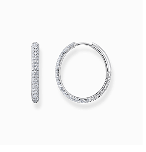 Silver big thin hoop earrings with white zirconia