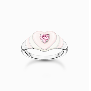 Ring heart with pink stones silver