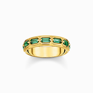 Gold plated ring in crocodile design with green stones