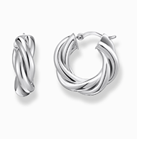 Silver hoop earrings in intertwined design