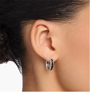 Hoop earrings with black stones pavé silver