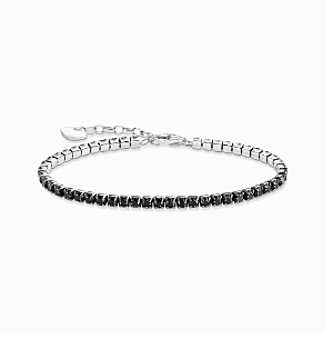 Silver tennis bracelet with black zirconia