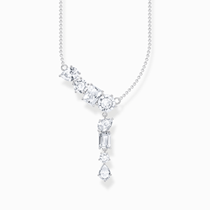 Silver necklace in Y-shape with eight white zirconia stones