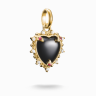 Charm pendant black vintage heart with stones Connect gold-plated