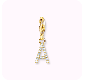 Charm pendant letter A with white stones gold plated