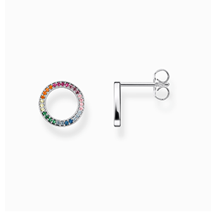 Blackened Silver ear studs Together round with coloured stones