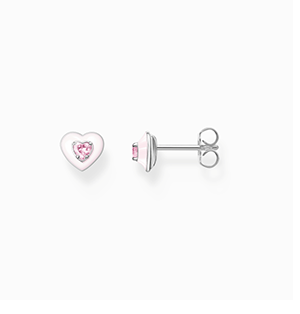 Ear studs heart with pink stones silver