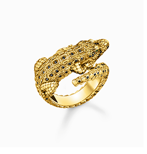 Yellow-gold plated ring with crocodile in 3D-Design