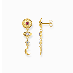Yellow-gold plated earrings with 3D symbols and colourful stones