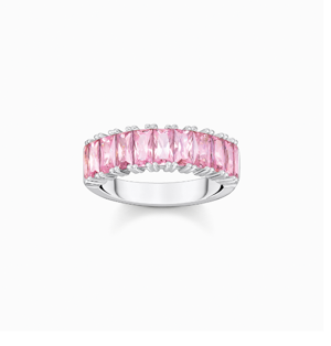 Ring with pink stones pavé silver