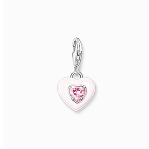 Charm pendant heart with pink stones silver