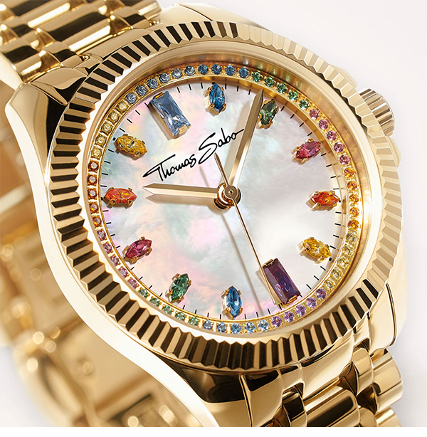 Watch for women Divine Rainbow coloured stones yellow gold-coloured