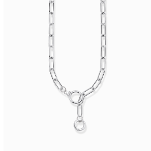 Silver link necklace with two ring clasps and white zirconia