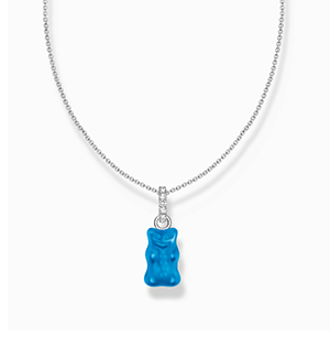 Silver necklace with blue goldbears pendant and zirconia