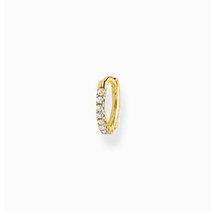 Single hoop earring white stones gold