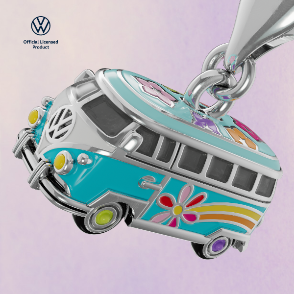 Silver charm pendant Volkswagen blue hippie bus