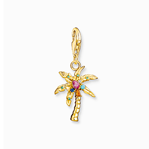 Charm pendant colourful palm tree gold plated