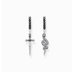 Hoop earrings blackened snake and sword