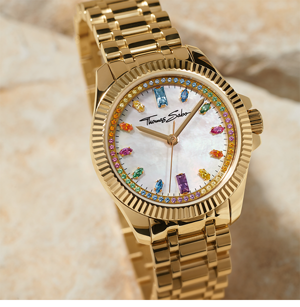 Watch for women Divine Rainbow coloured stones yellow gold-coloured