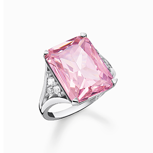 Ring with pink and white stones silver