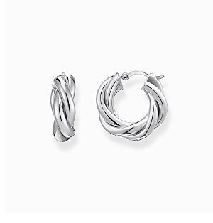 Silver hoop earrings in intertwined design