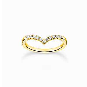 Ring V-shape with white stones gold