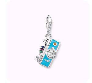 Charm pendant turquoise retro camera silver