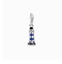 Member silver charm pendant lighthouse with black and blue cold enamel