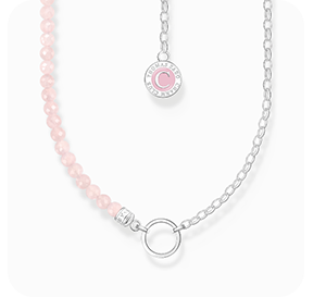 Member Charm necklace with beads of rose quartz and Charmista Coin silver