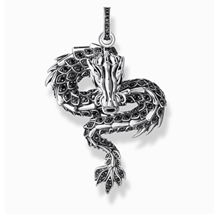 Silver blackened dragon pendant with black zirconia & cold enamel