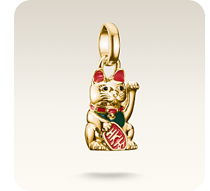 Charm pendant colourful waving cat Connect gold-plated