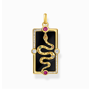 Yellow-gold plated pendant with snake, cold enamel and stones