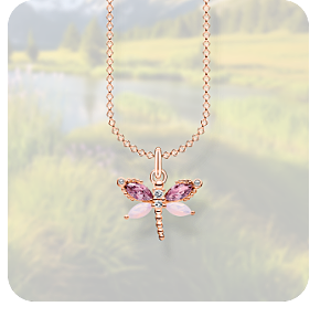 Necklace dragonfly with stones rose gold