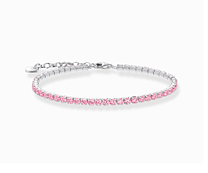 Silver tennis bracelet with pink zirconia