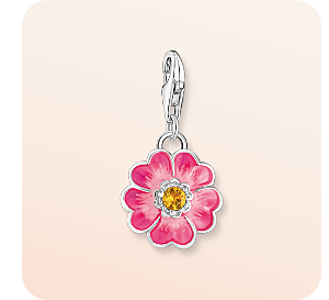 Silver charm pendant with pink flower