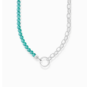 Charm necklace with turquoise beads and chain links silver