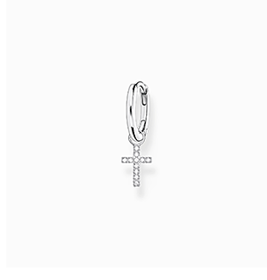 Single hoop earring with cross prendant silver