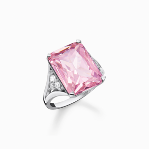 Ring with pink and white stones silver