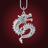 Silver blackened dragon pendant