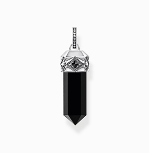 Silver blackened pendant with hexagon-cut black onyx