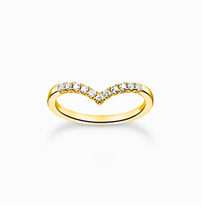 Ring V-shape with white stones 18k gold plated