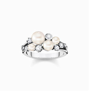 Ring pearls with white stones silver